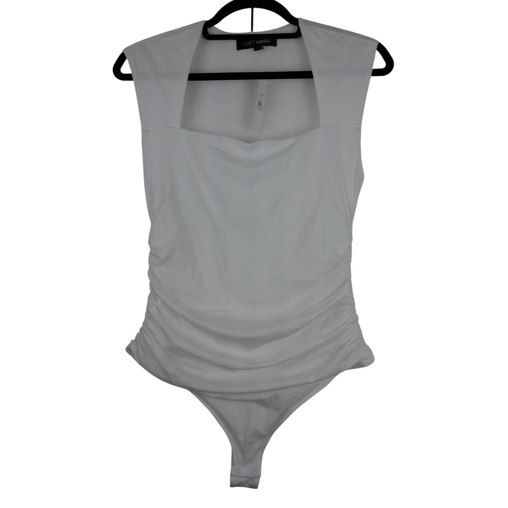 LOFT Versa White Square Neck Ruched Sleeveless Bodysuit L NWT Clean Girl Base